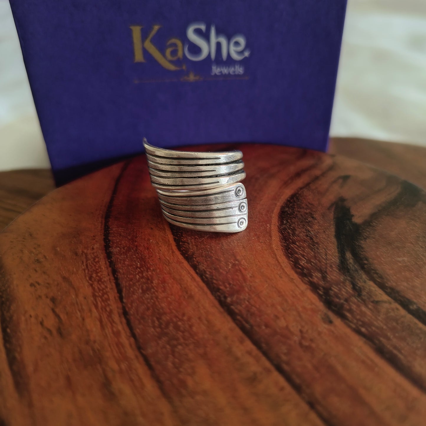 925 Silver Spiral Adjustable Statement Thick Ring