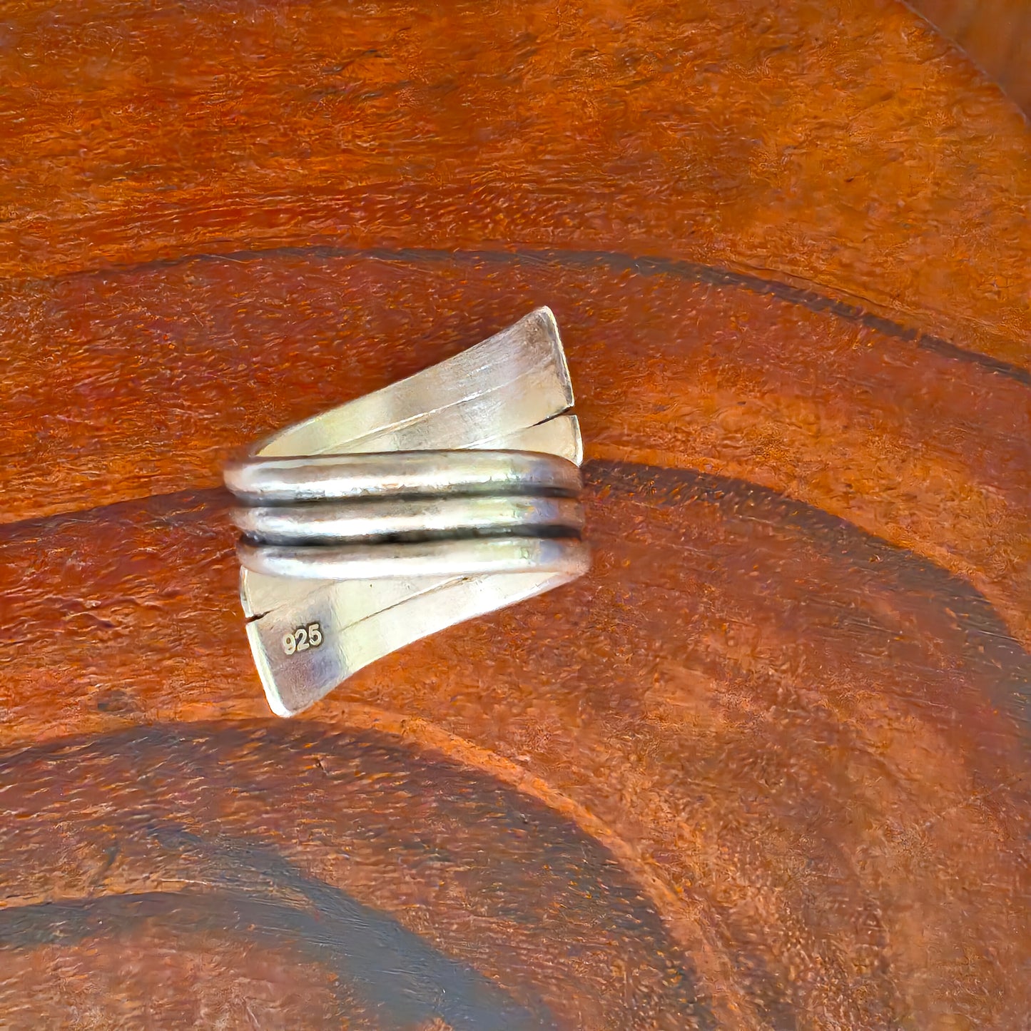 925 Silver Spiral Adjustable Statement Thick Ring