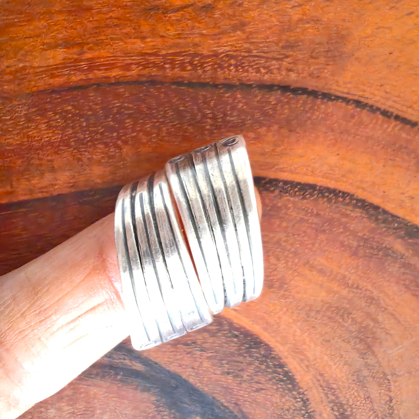 925 Silver Spiral Adjustable Statement Thick Ring