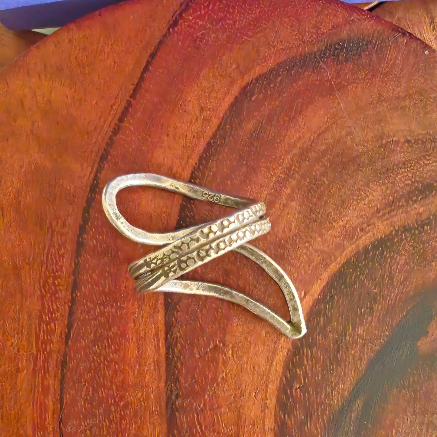 925 Silver Spiral Modern Sleek Adjustable Thin Textured Wire Ring