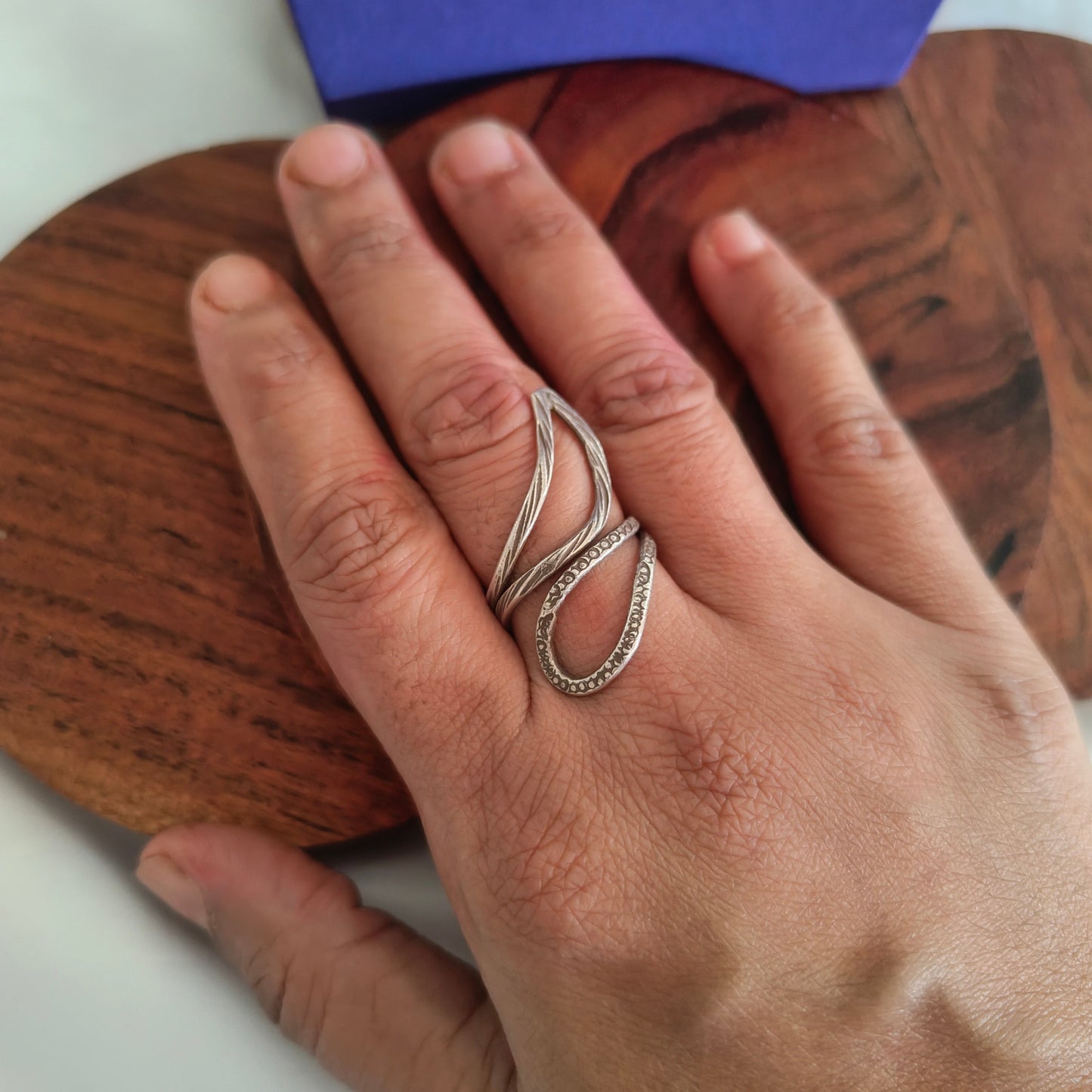 925 Silver Spiral Modern Sleek Adjustable Thin Textured Wire Ring