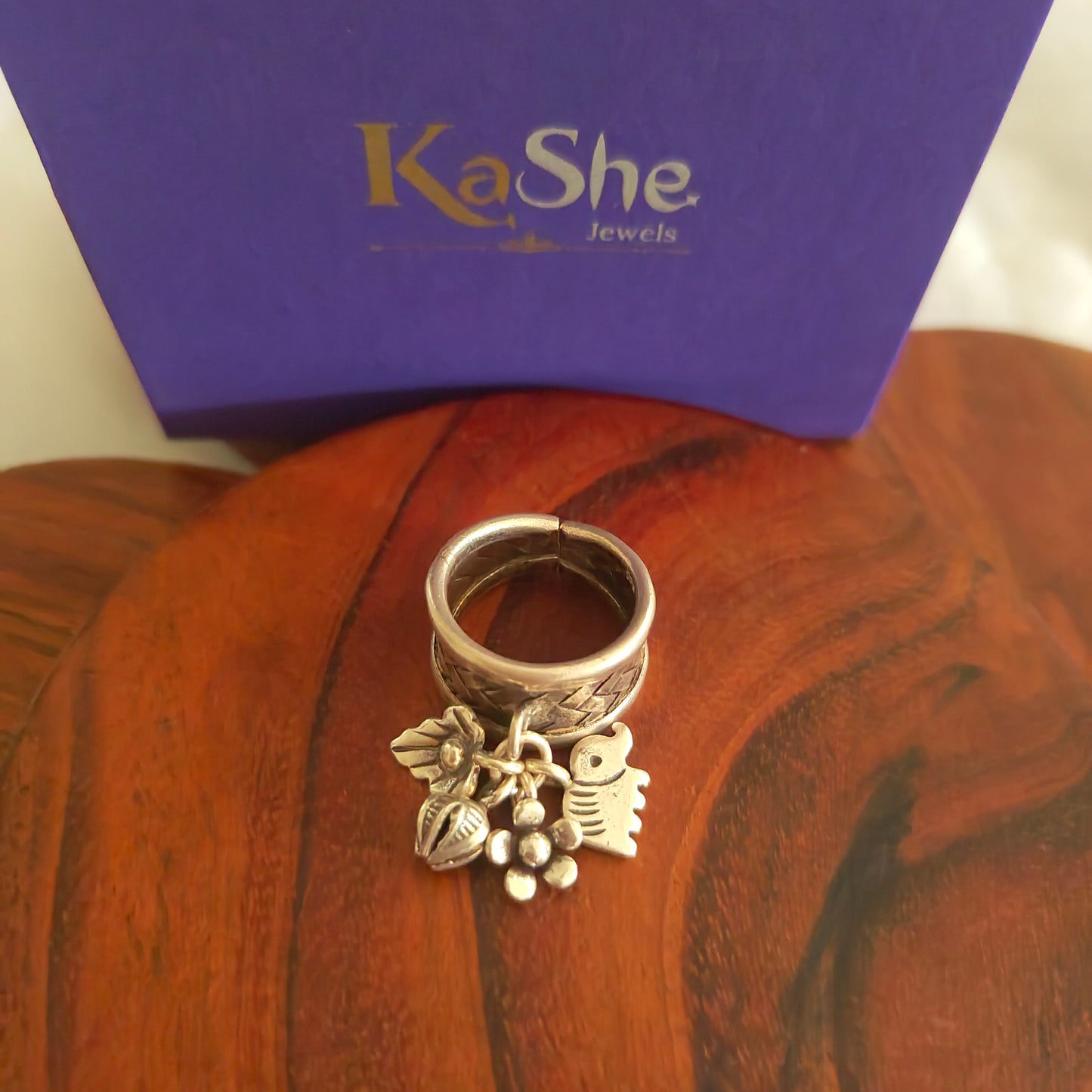 Boho Braided Adjustable Sterling Silver Ring With Elephant Flower Leaf Bud Charms