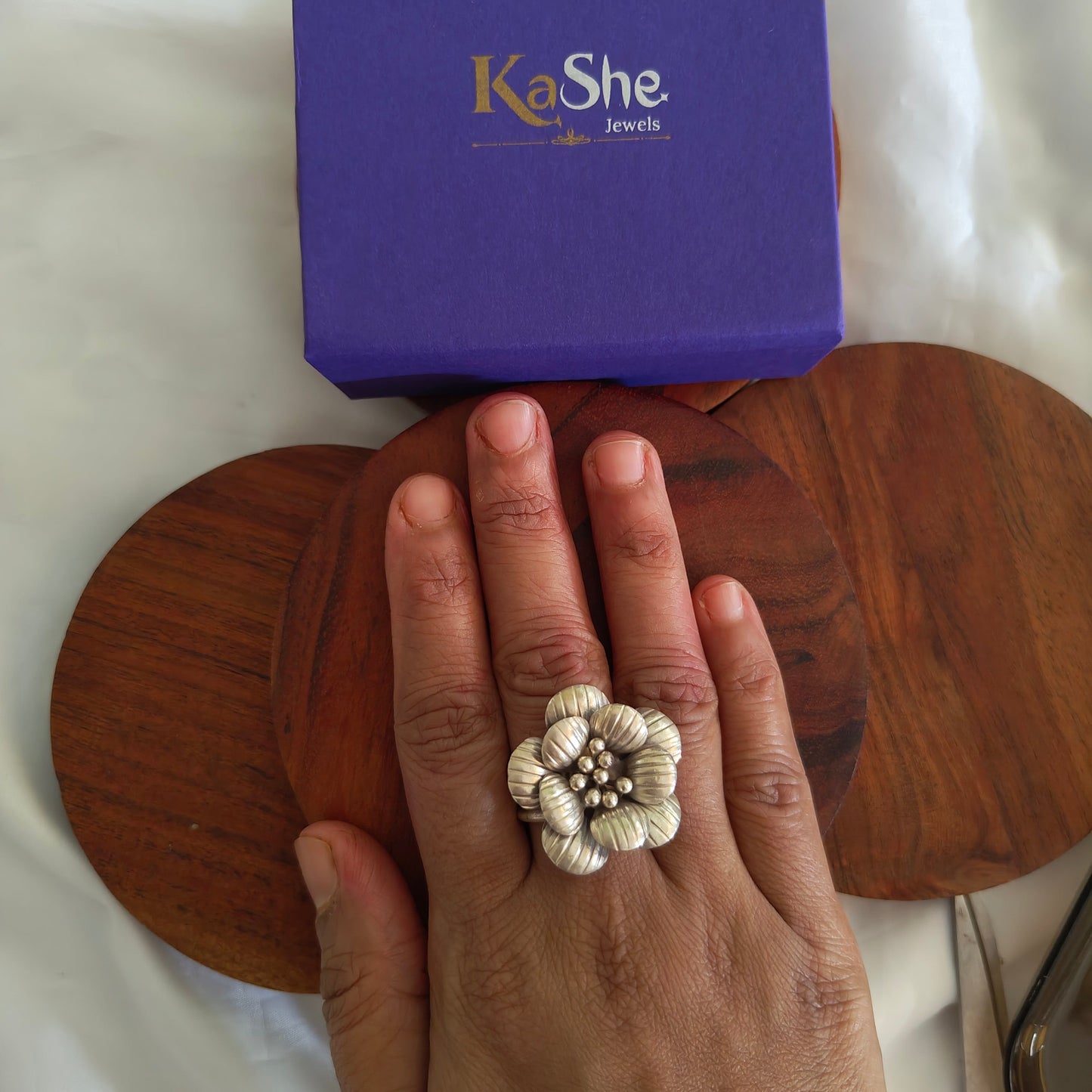 Statement Exclusive 3D Textured Petal  Floral Ring