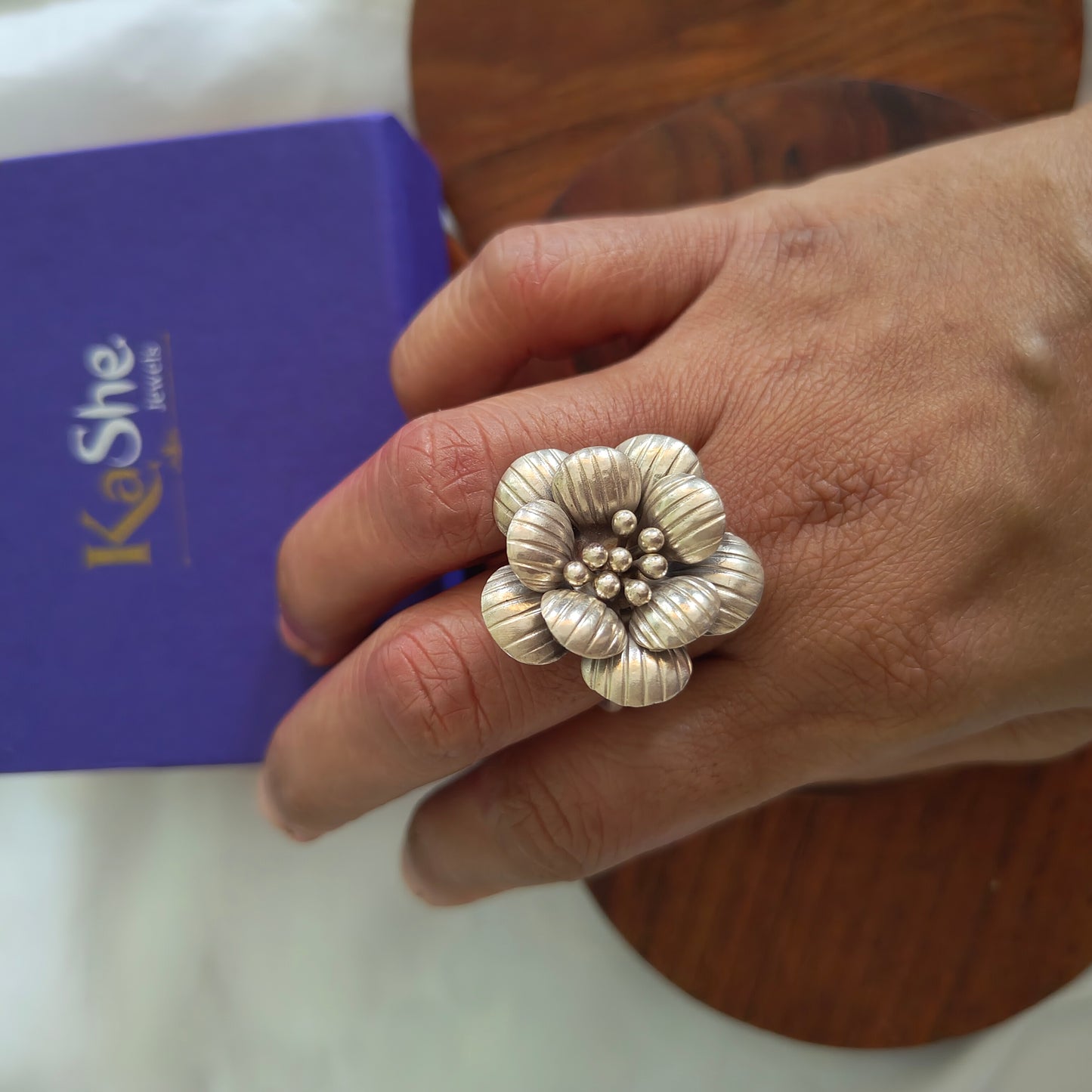 Statement Exclusive 3D Textured Petal  Floral Ring