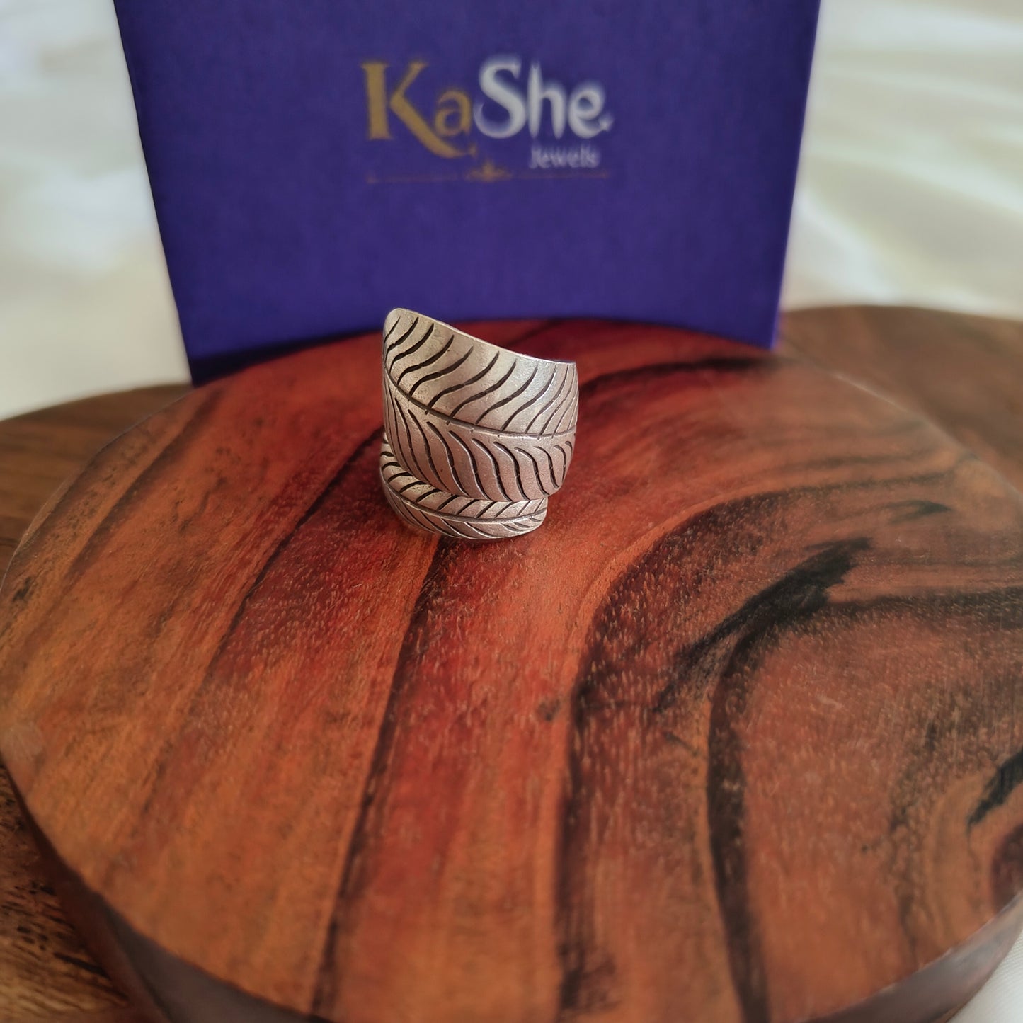 Boho Antique Leaf Sterling Silver Ring With Texture  (ii)