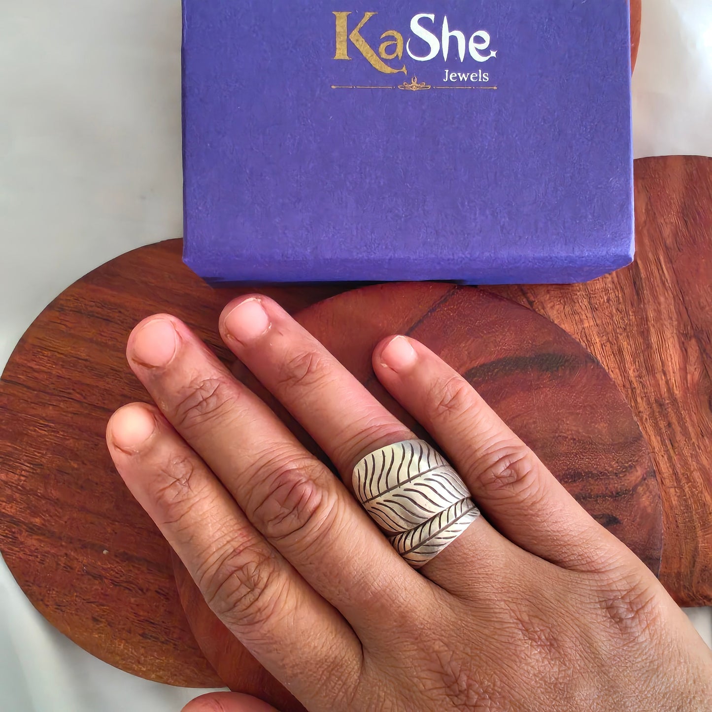 Boho Antique Leaf Sterling Silver Ring With Texture  (ii)