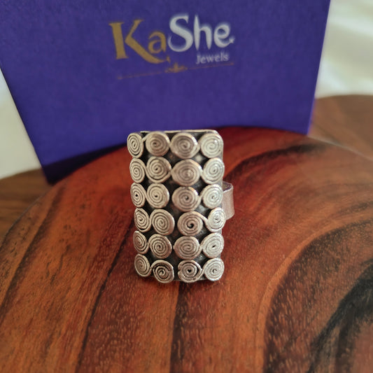 Spiral 925 Silver Excuisite Statement Adjustable Rectangular Ring Long