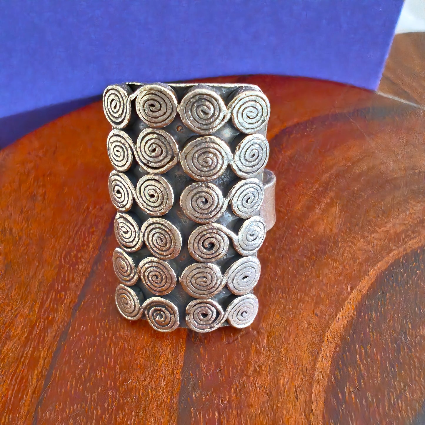 Spiral 925 Silver Excuisite Statement Adjustable Rectangular Ring Long