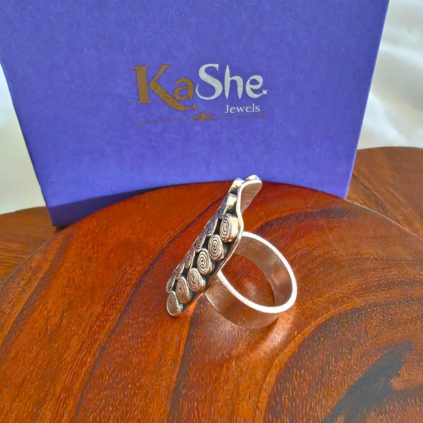 Spiral 925 Silver Excuisite Statement Adjustable Rectangular Ring Long