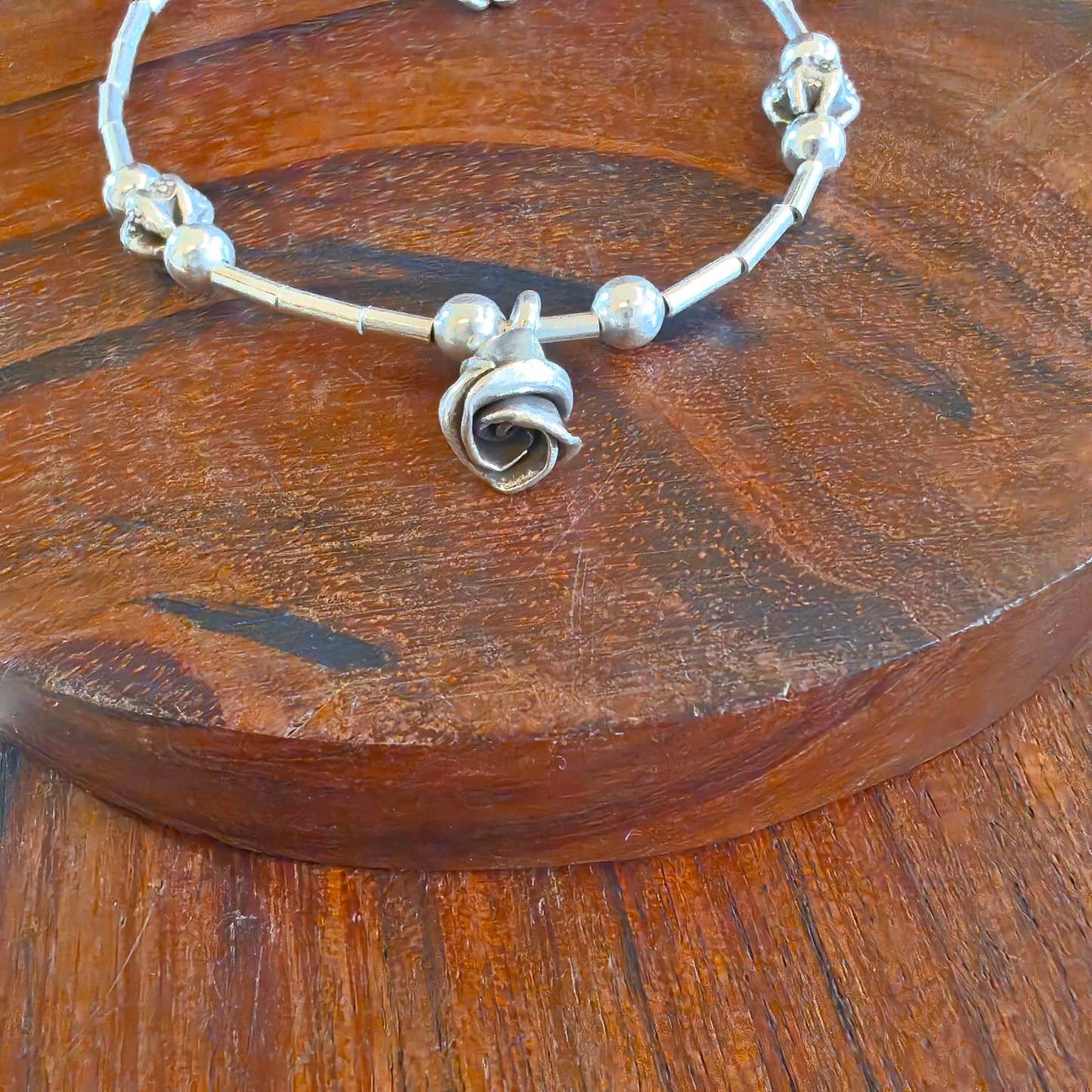 Exquisite 925 Silver Loose Bracelet With Rose And Flower  Charms