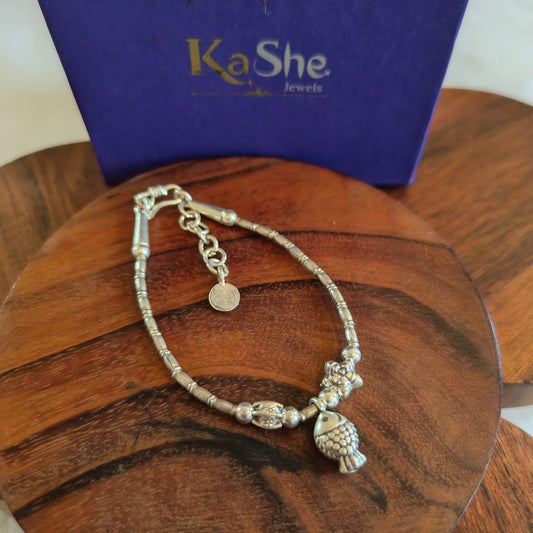 Exquisite 925 Silver Loose Bracelet With Fish Ting Yang and Star Charms