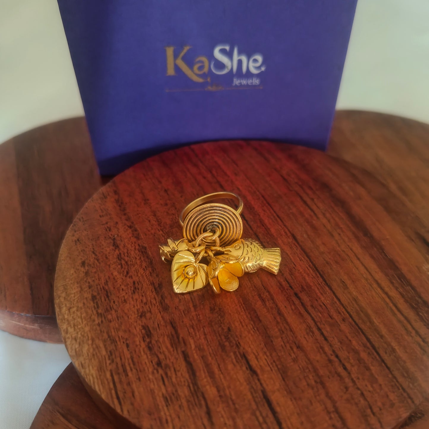 925 Silver Pure Charms Ring With Fish Flower Rose And Leaf Adjustable Circle of Life Ring With Gold Polish