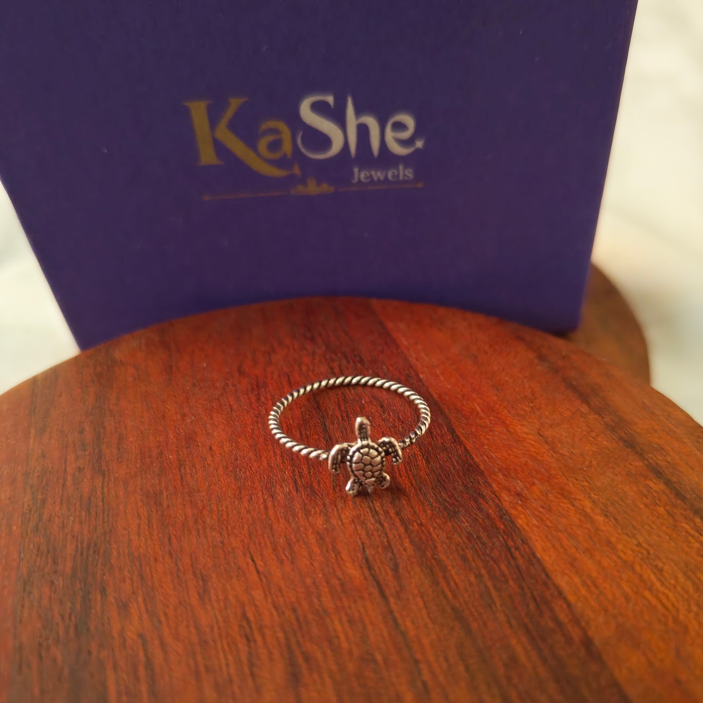 925 Silver Sea Turtle Kachua Tortoise Dainty Ring With Texture (size 8)