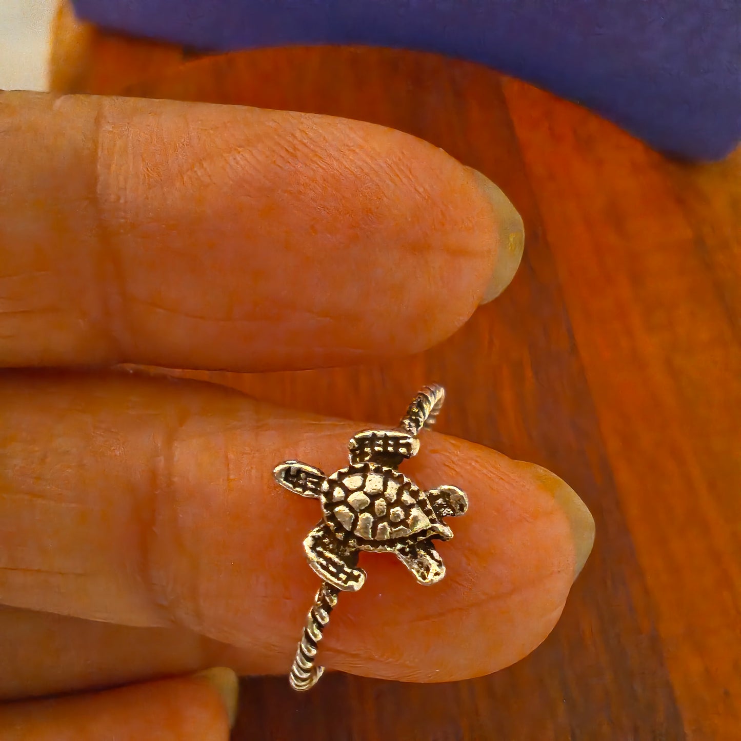 925 Silver Sea Turtle Kachua Tortoise Dainty Ring With Texture (size 8)