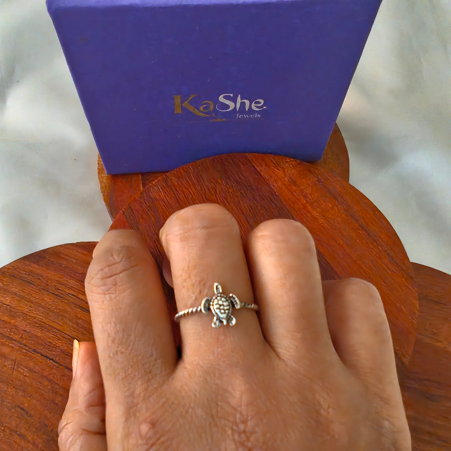 925 Silver Sea Turtle Kachua Tortoise Dainty Ring With Texture (size 8)