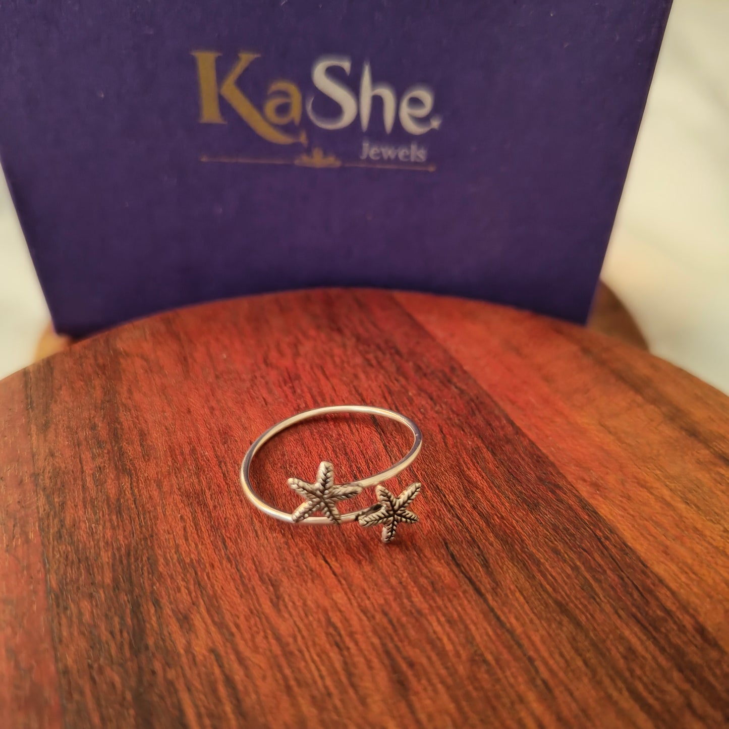 925 Silver Textured Double Star Dainty Ring (size 8)