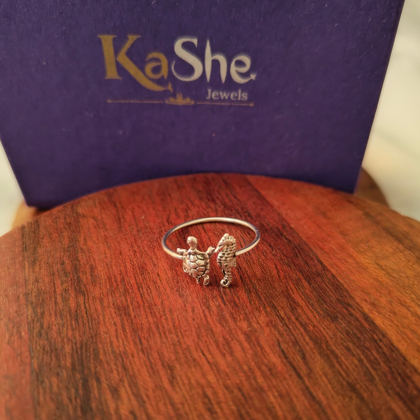 925 Silver Sea Turtle Kachua Tortoise And Seahorse Dainty Ring With Texture (size 7)