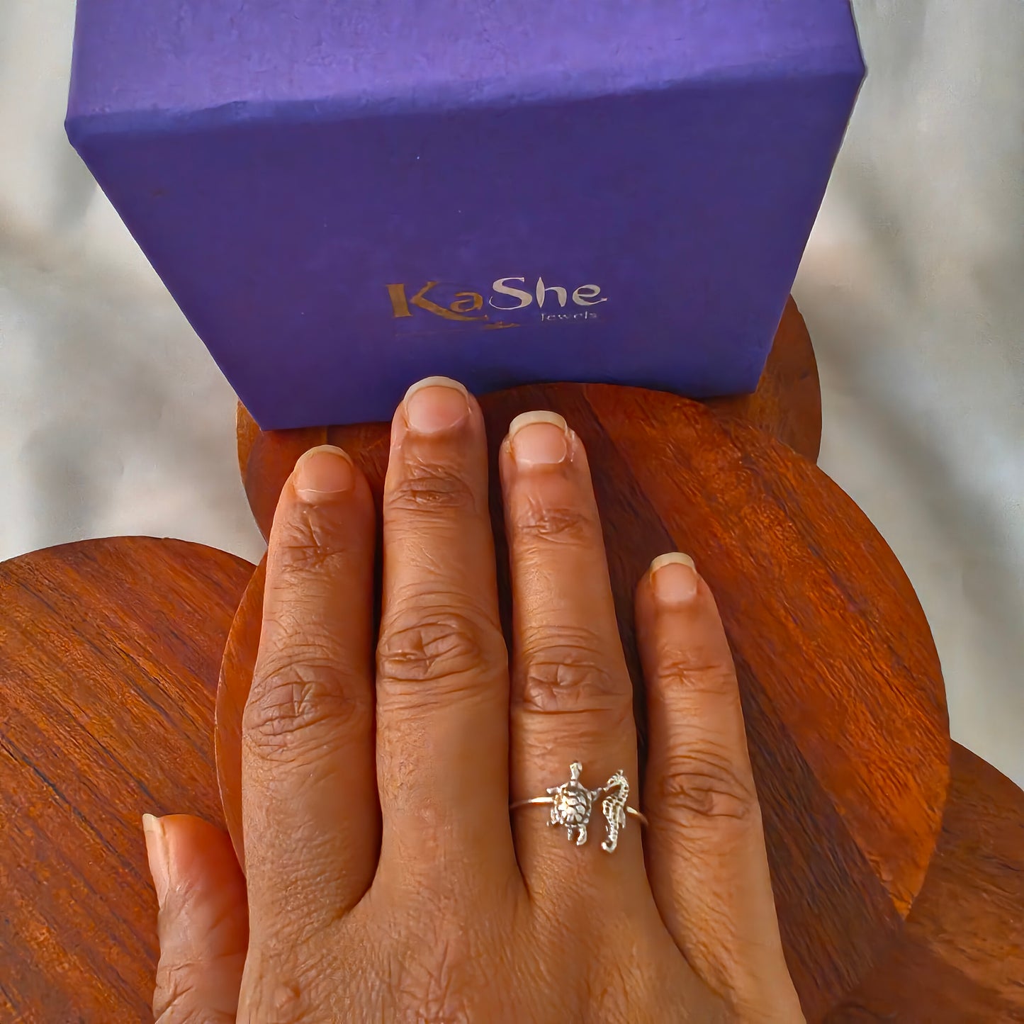 925 Silver Sea Turtle Kachua Tortoise And Seahorse Dainty Ring With Texture (size 7)