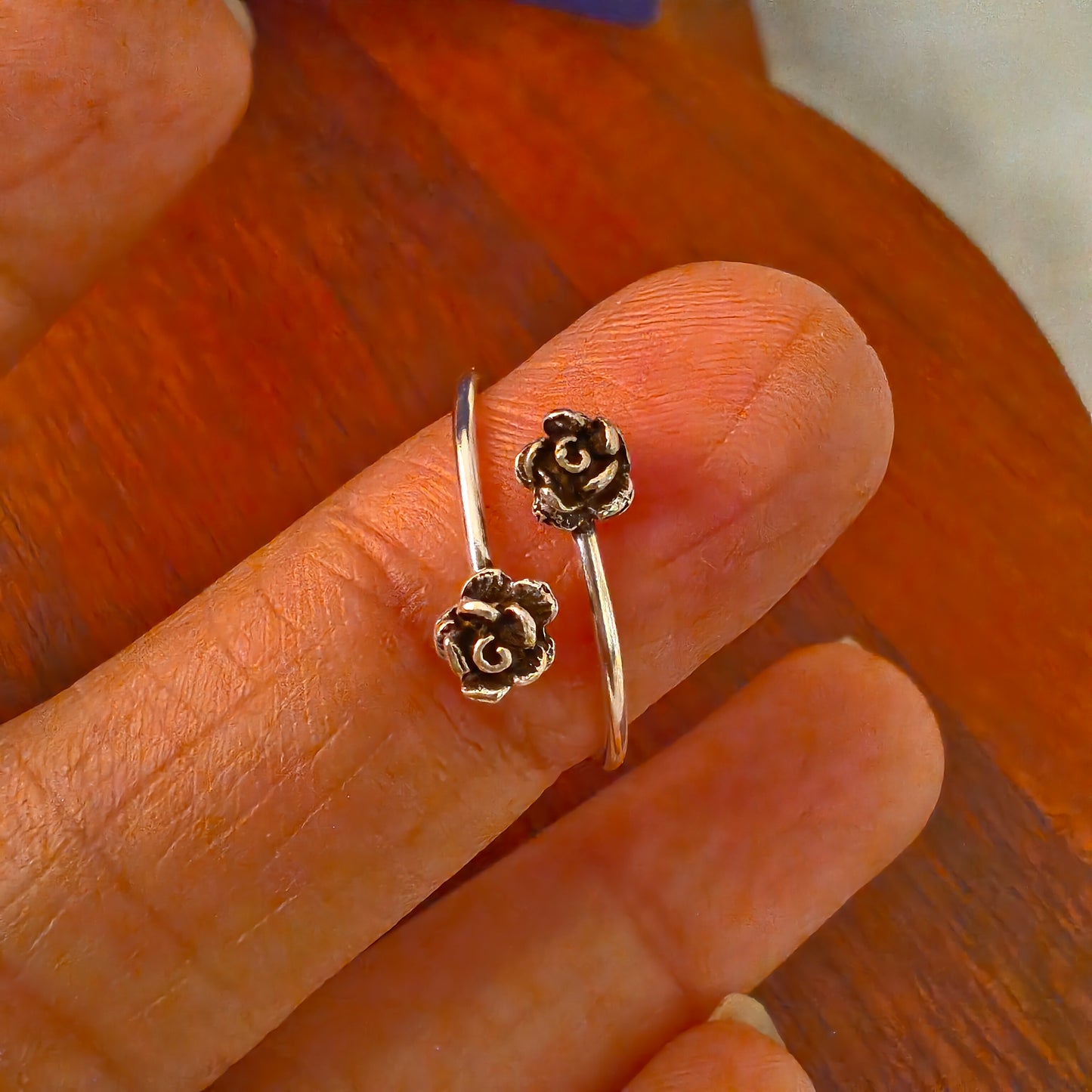 925 Silver Double Rose Dainty Ring (size 8)