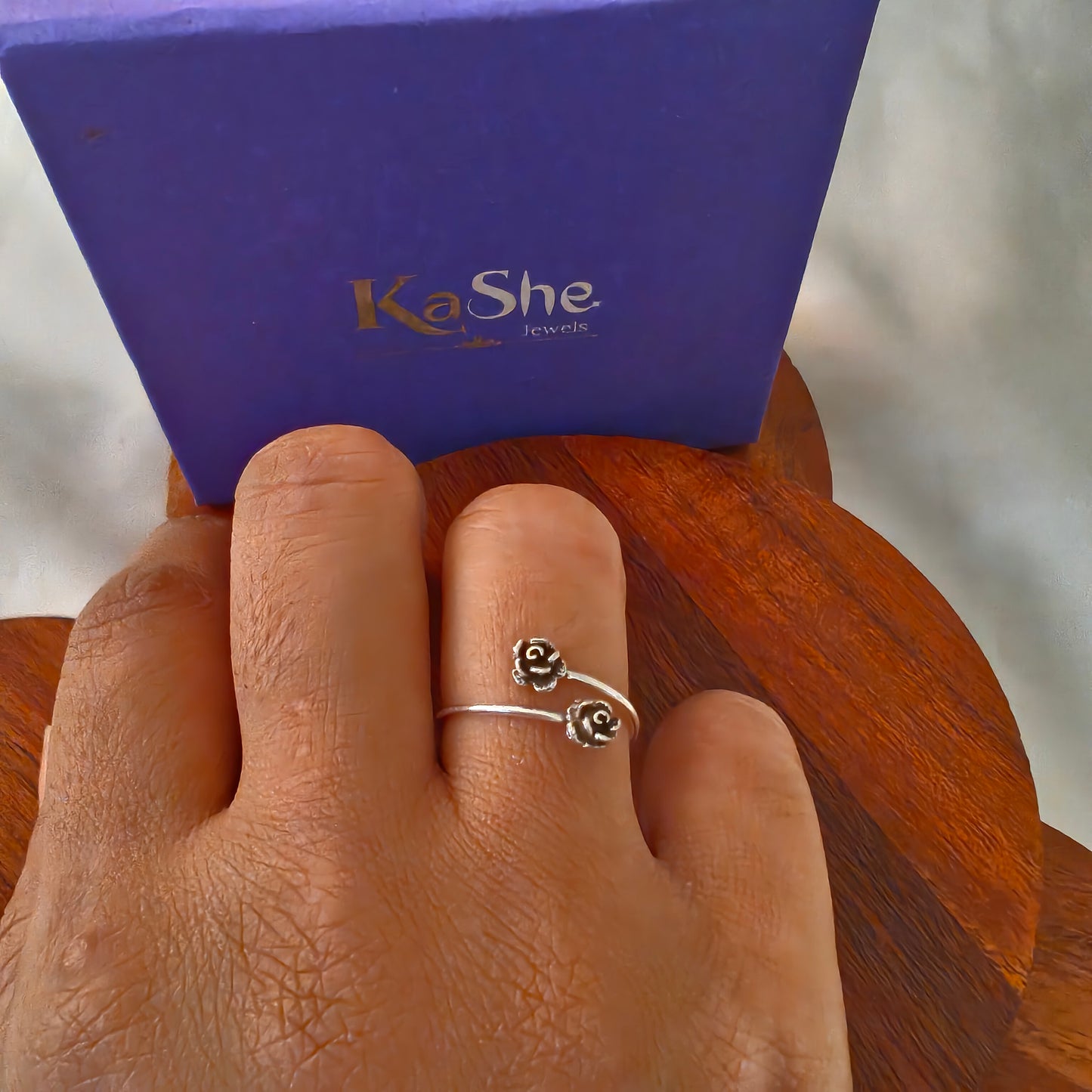 925 Silver Double Rose Dainty Ring (size 8)