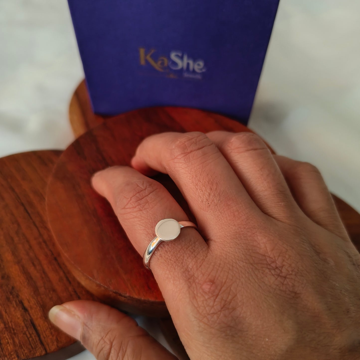 925 Silver Moon Dot Solid Silver Ring Flat Circular Unisex  (size 9)