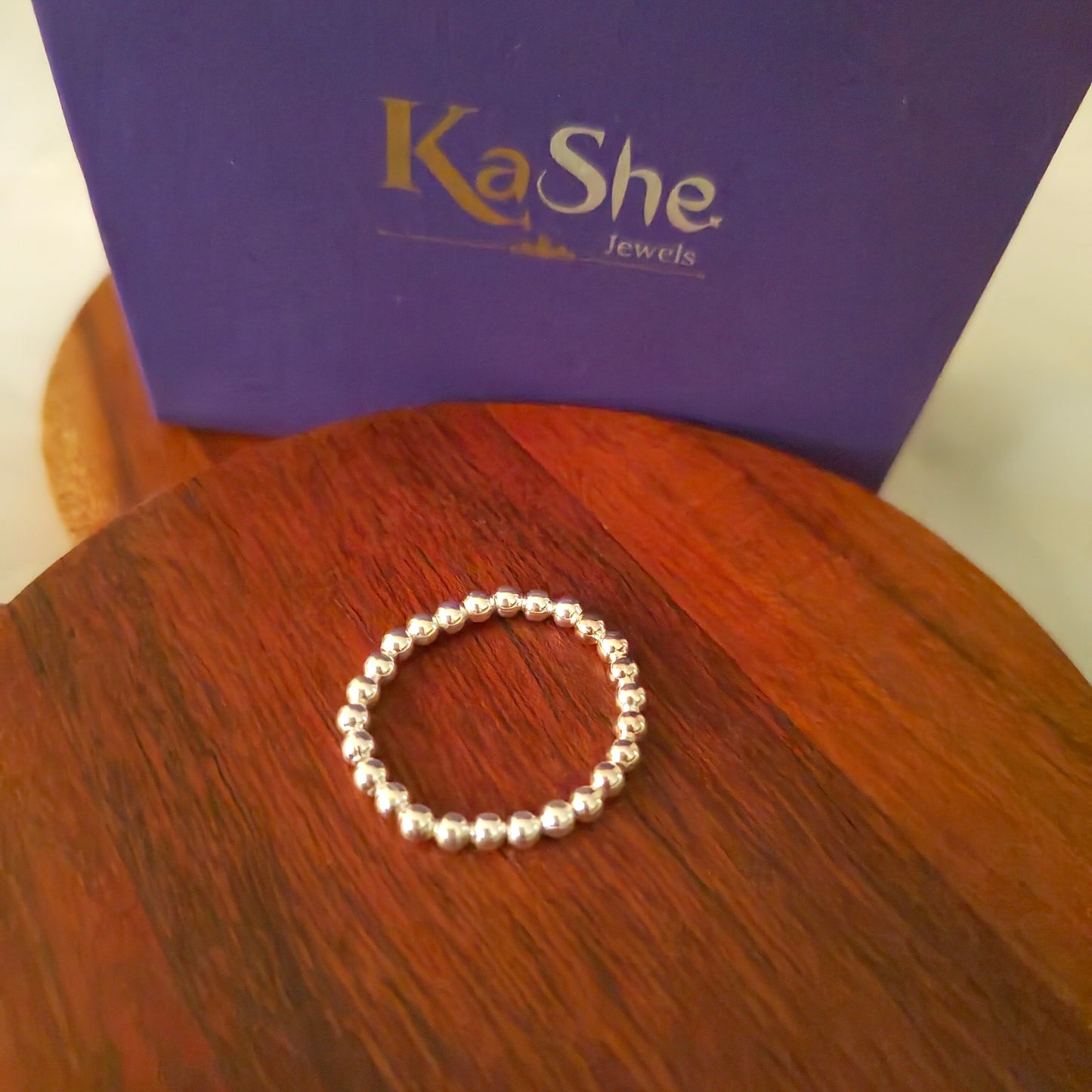 925 Silver Beads Stacking Stretchable Ring Unisex  (size 10)