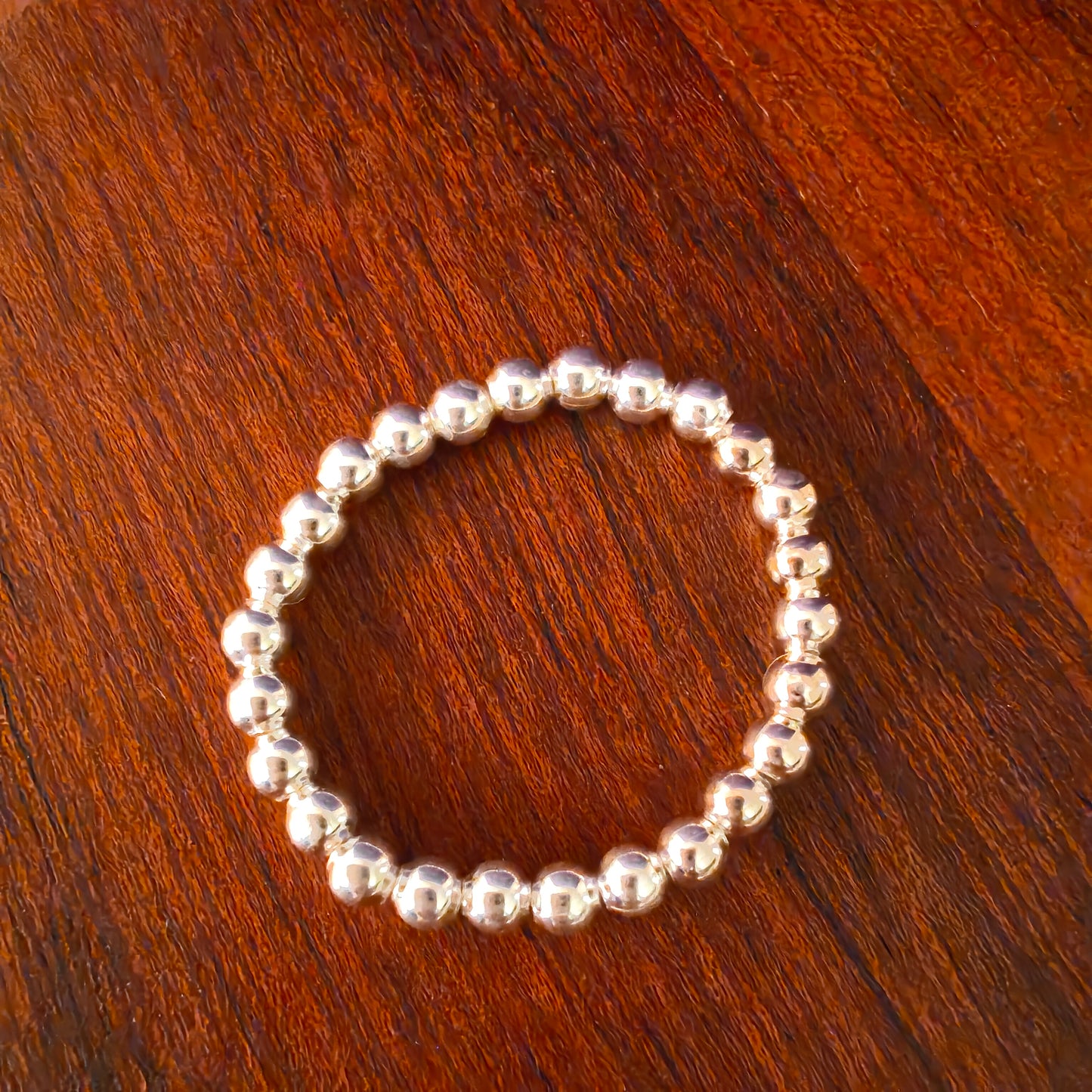 925 Silver Beads Stacking Stretchable Ring Unisex  (size 10)