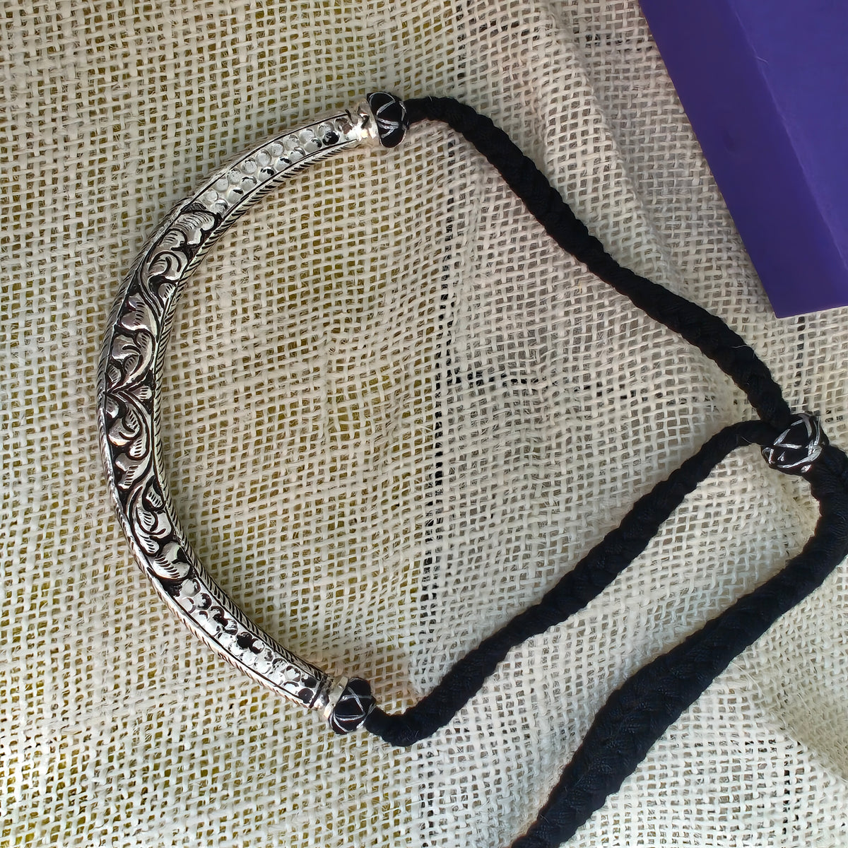 Versatile Choker Necklace Hasli with Handcrafted Chitai Intrcate Flower With Black Thread Pipe Dori (i)
