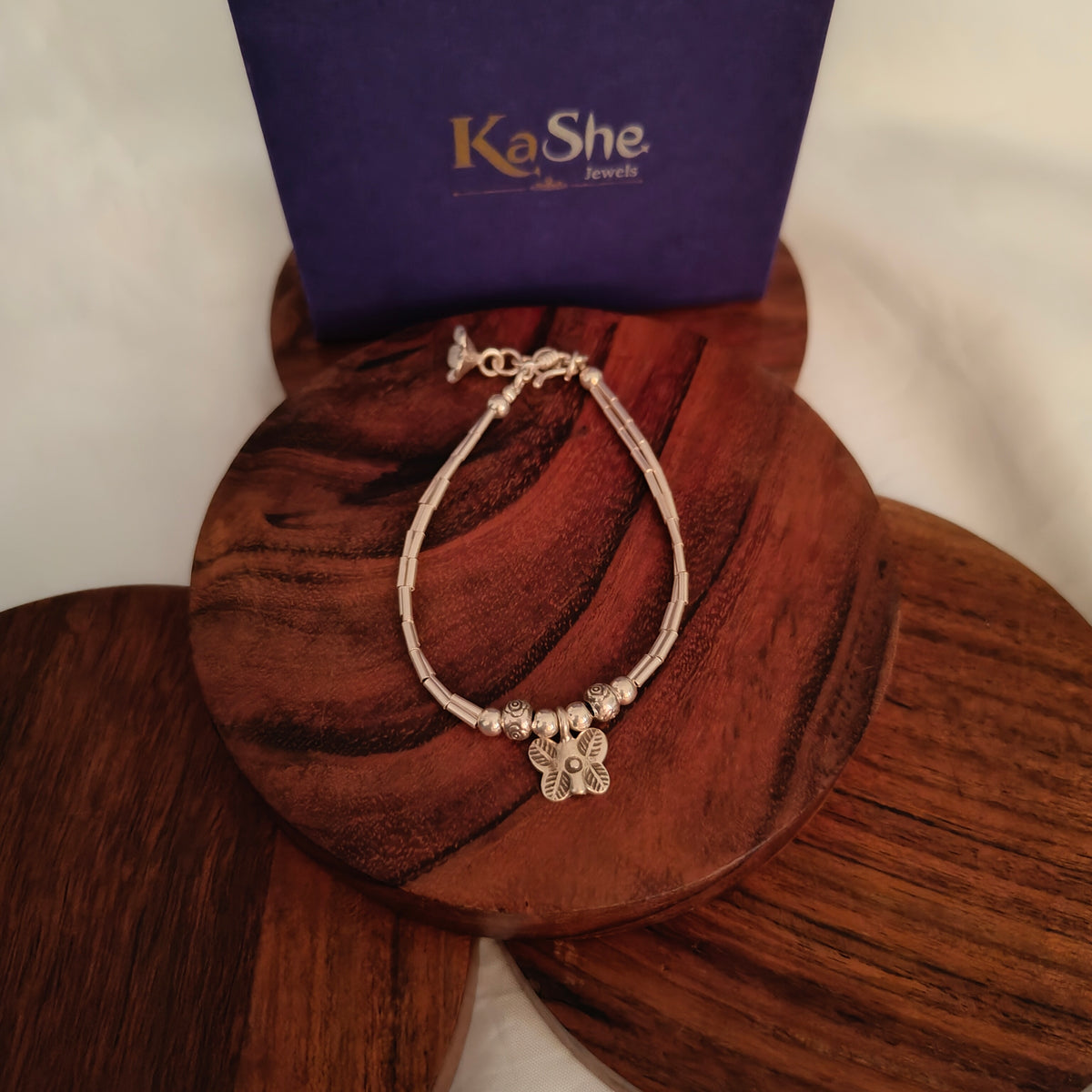Exquisite Statement Loose Bracelet With Butterfly Flowers Charms Two Layer