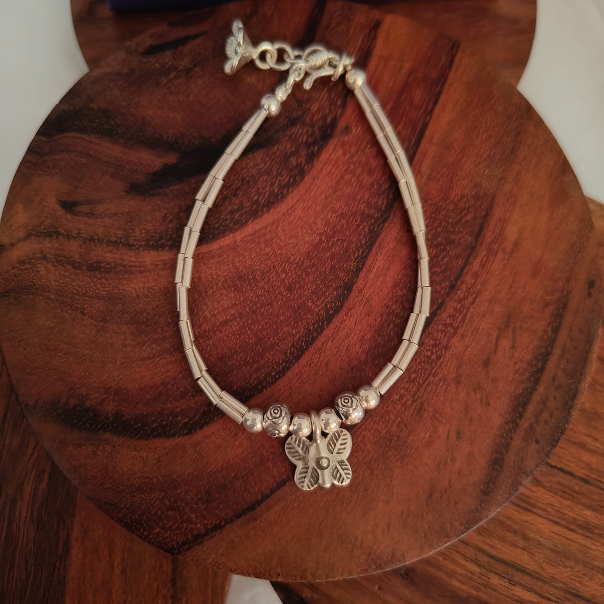 Exquisite Statement Loose Bracelet With Butterfly Flowers Charms Two Layer