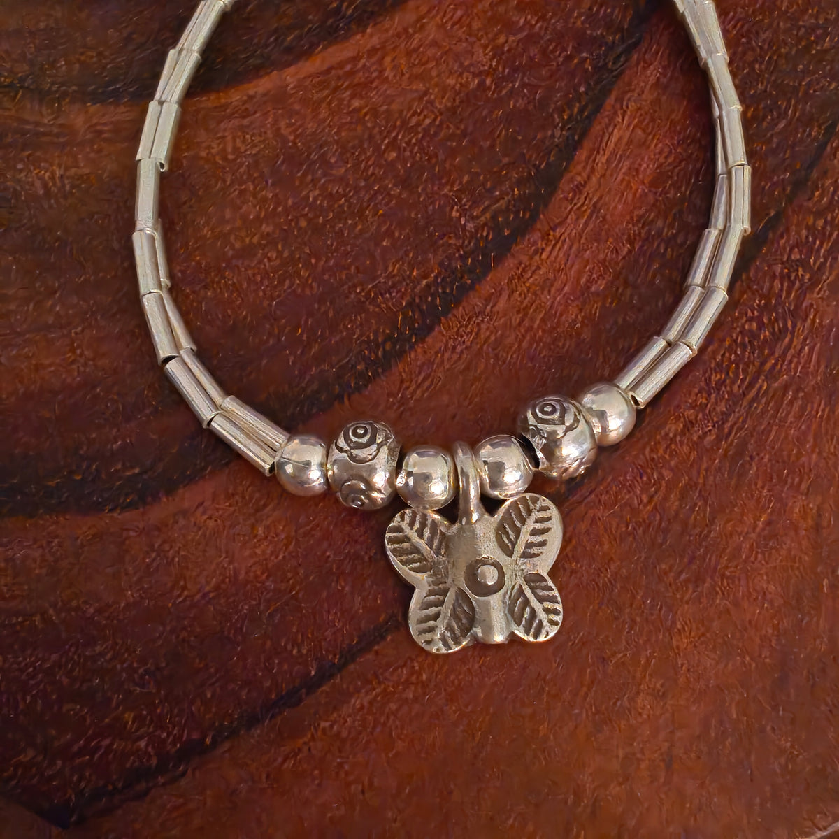 Exquisite Statement Loose Bracelet With Butterfly Flowers Charms Two Layer