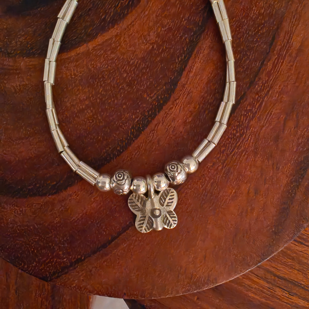 Exquisite Statement Loose Bracelet With Butterfly Flowers Charms Two Layer