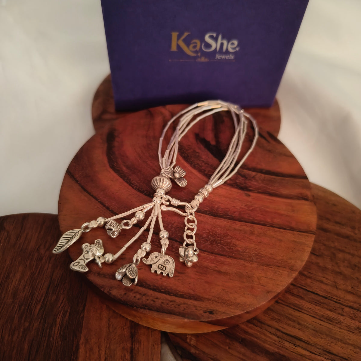 Exquisite Statement Loose Bracelet With Elephant, Leaf Flowers Bud Horse Charms (Five-layered)