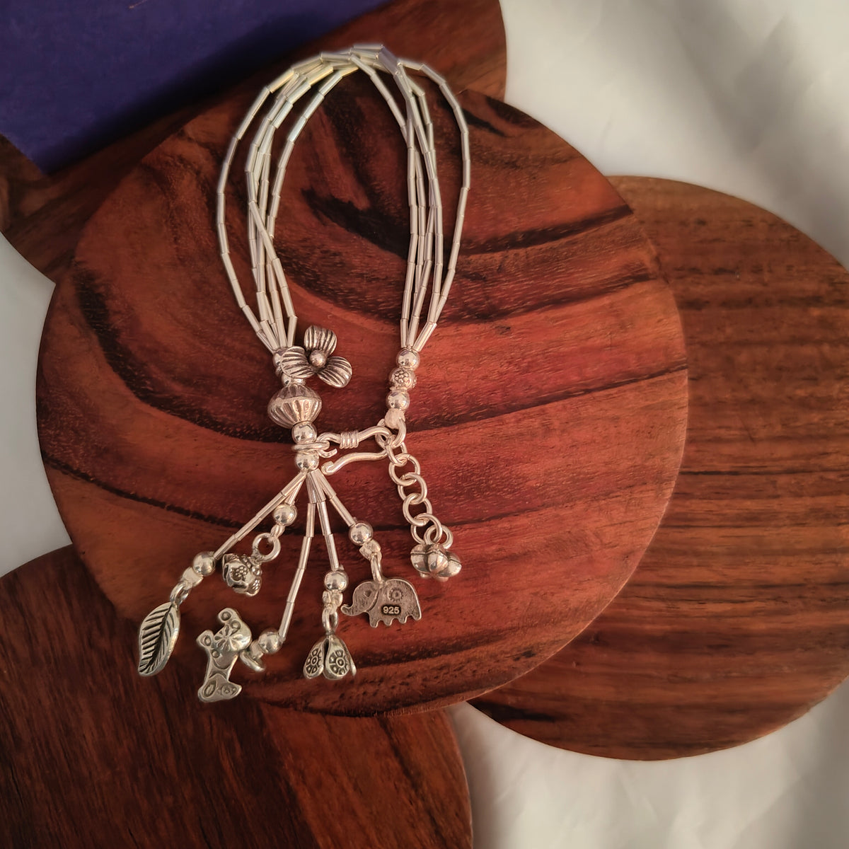 Exquisite Statement Loose Bracelet With Elephant, Leaf Flowers Bud Horse Charms (Five-layered)