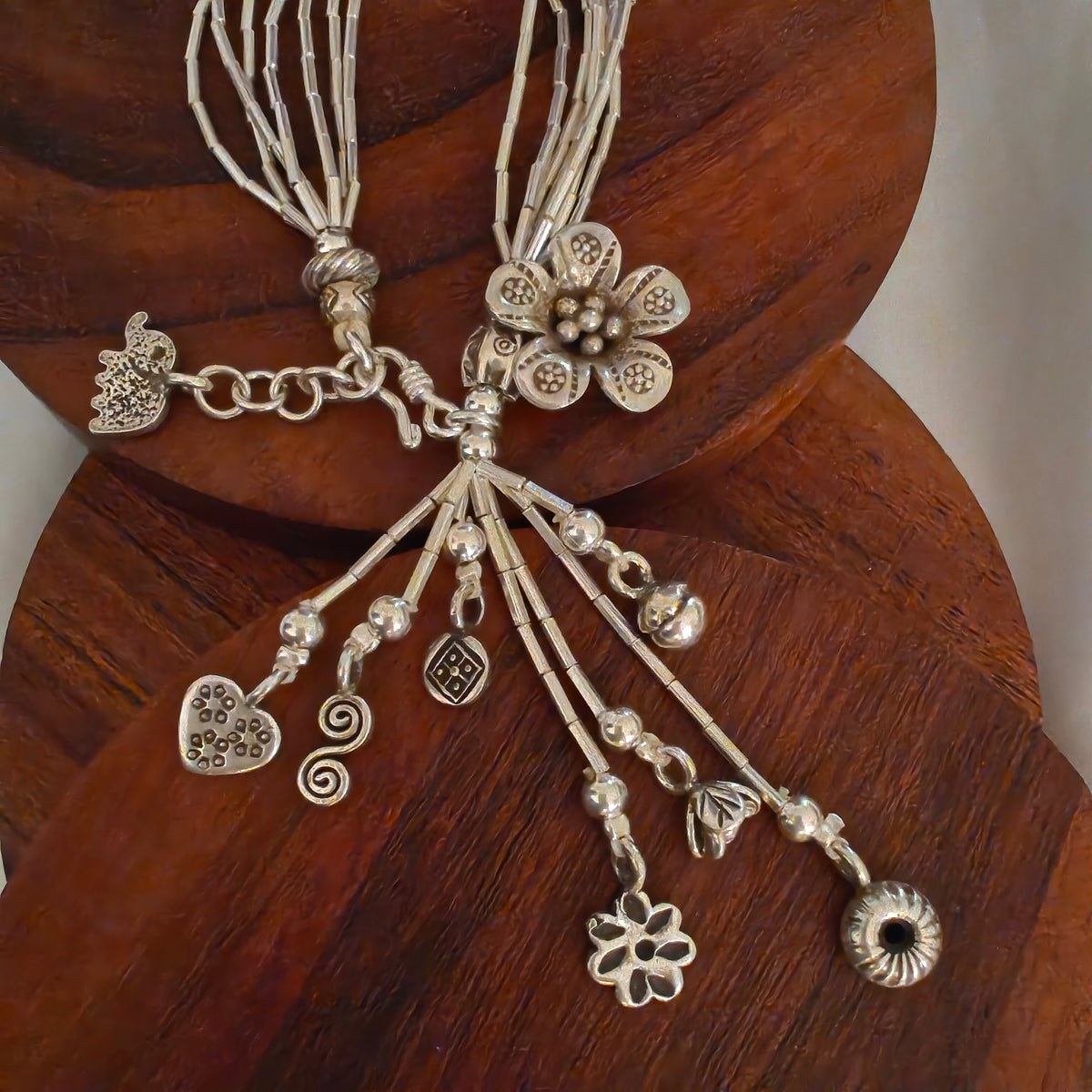 Exquisite Statement Loose Bracelet With Elephant, Leaf Flowers Bud Spiral Heart Charms (Seven-layered)