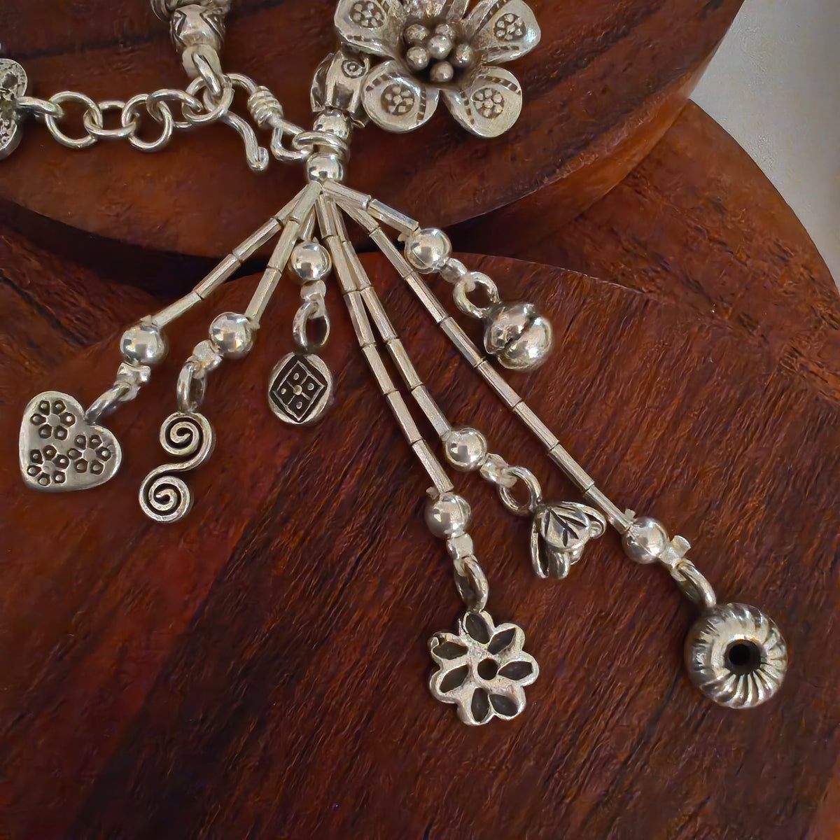 Exquisite Statement Loose Bracelet With Elephant, Leaf Flowers Bud Spiral Heart Charms (Seven-layered)