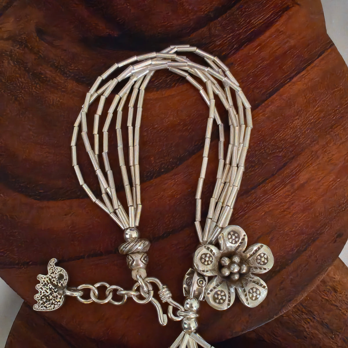 Exquisite Statement Loose Bracelet With Elephant, Leaf Flowers Bud Spiral Heart Charms (Seven-layered)