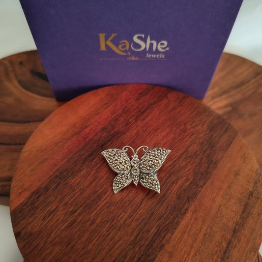 925 Vintage Silver and Marcasite Butterfly Brooch Pendant (iii)