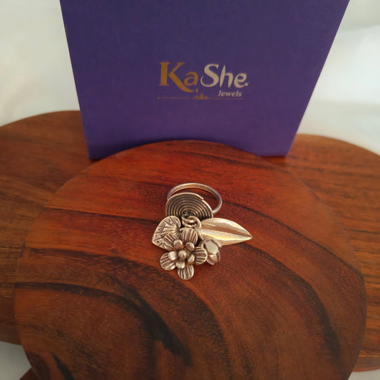 Statement Boho Circle of Life Ring With Charms Fish Flowers Heart Bud And Leaf