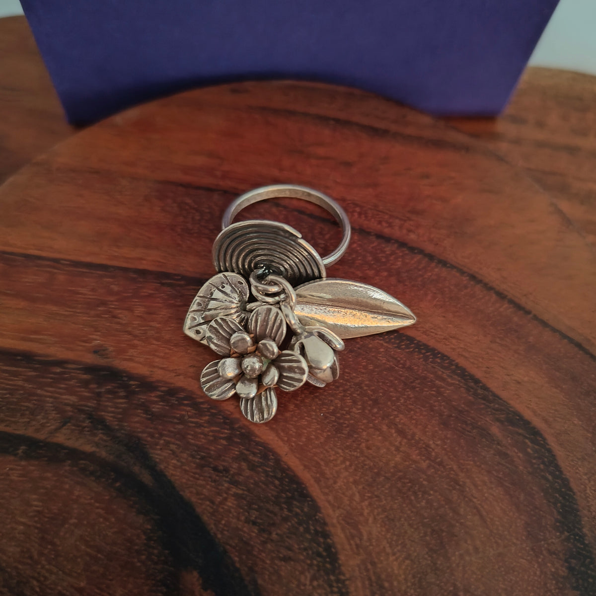 Statement Boho Circle of Life Ring With Charms Fish Flowers Heart Bud And Leaf