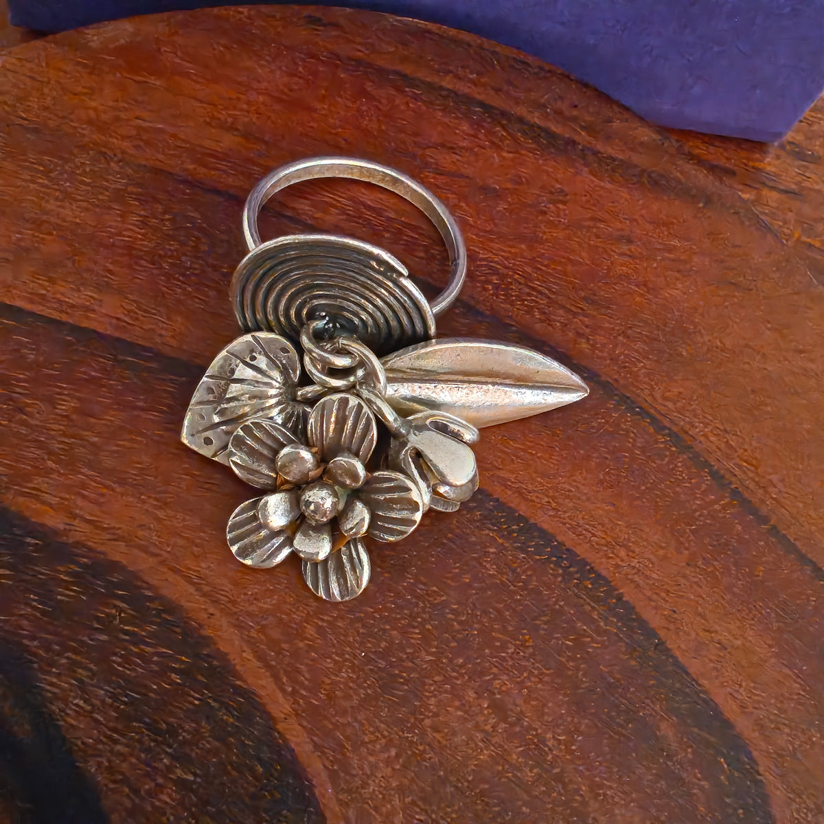 Statement Boho Circle of Life Ring With Charms Fish Flowers Heart Bud And Leaf