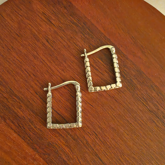 925 Silver Classic Textured Rectangle Baali Hoops Small Size