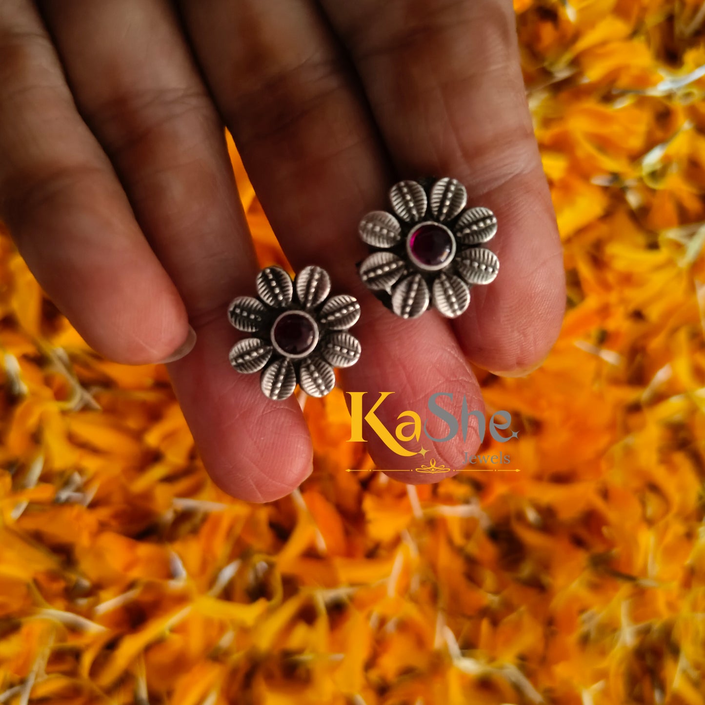 925 Silver Choker Temple Necklace Set With Intricate Design Red Stone And Matching Stud  Earrings