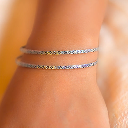 Silver Half Flower Wavy Thin Bangles Size 2-4 ( priced for a single pc)