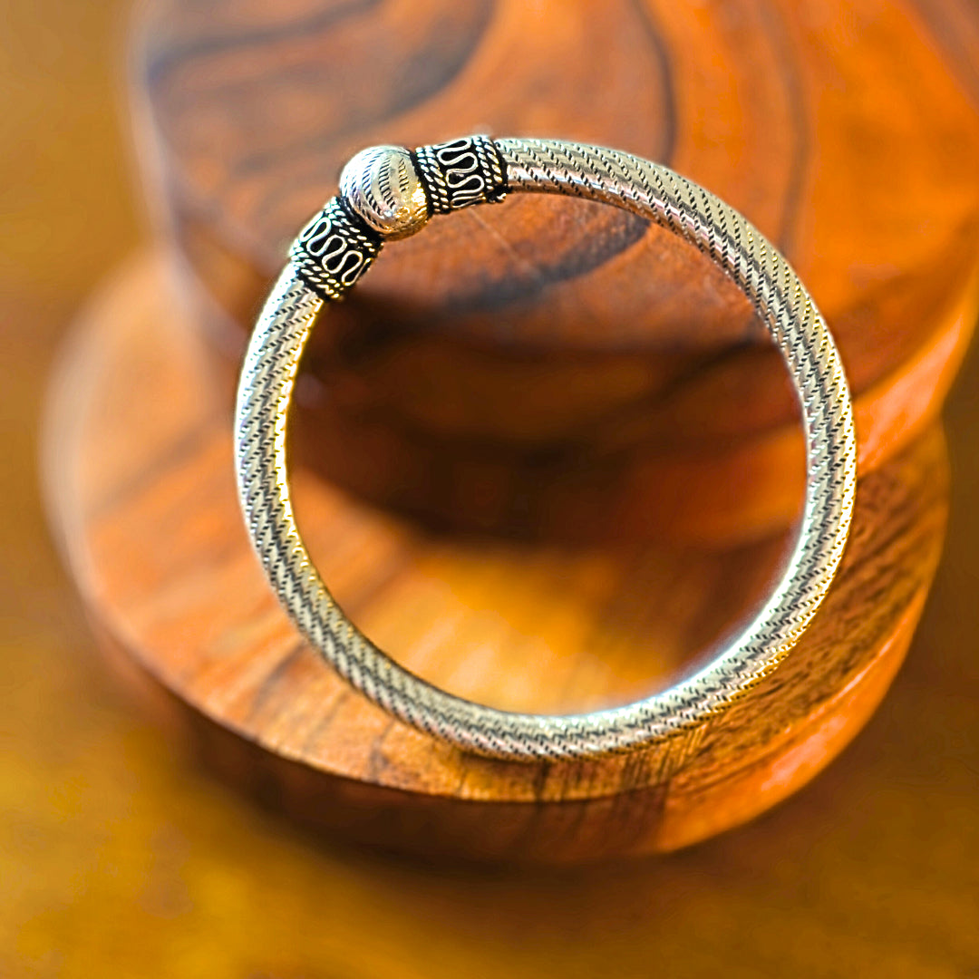 Silver Intricate Textured Ball Kada Bangle