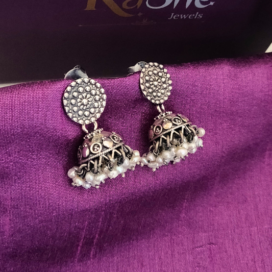 Everyday Wear 925 Silver Dotted Flower Stud Pearl jhumka