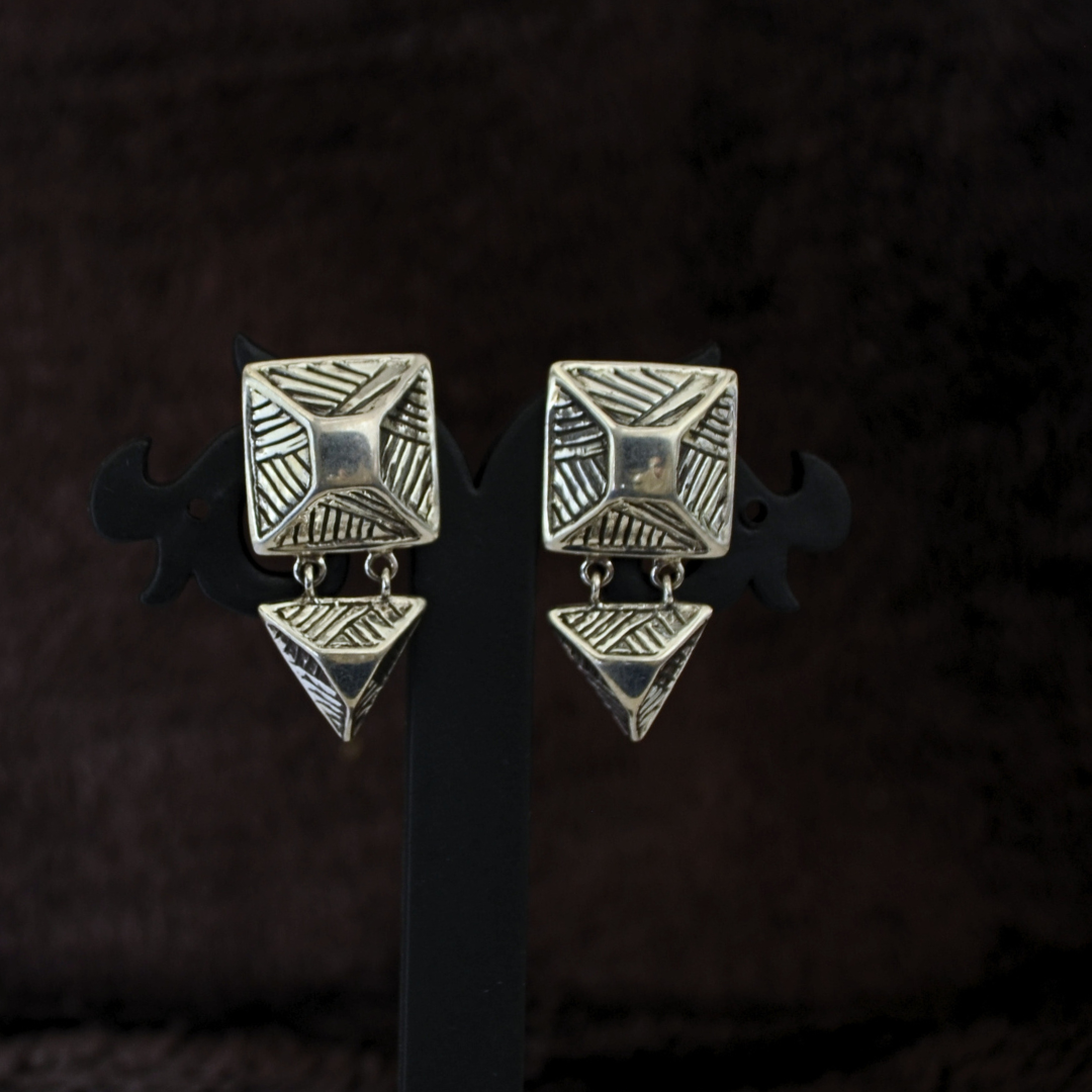 Tribal 925 Silver Square Stud  WithTriangle Dangler