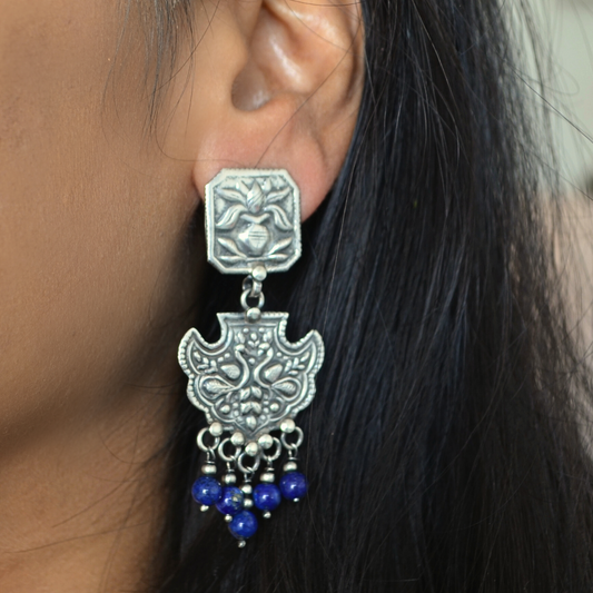 925 Silver Pot Studs With Peacock & Blue  Dangler