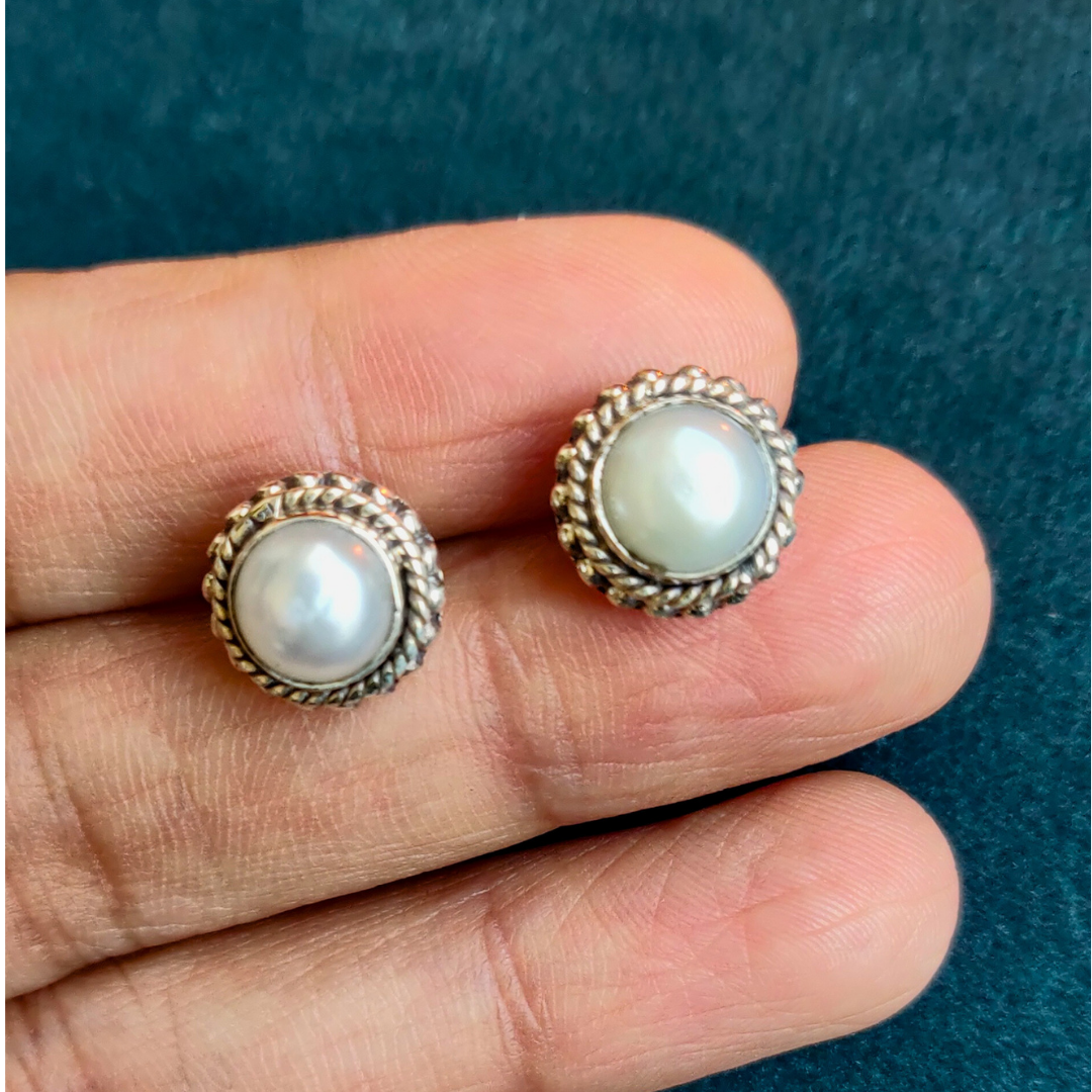 Simplistic Pearl Silver Stud | 925 Silver | Handcrafted