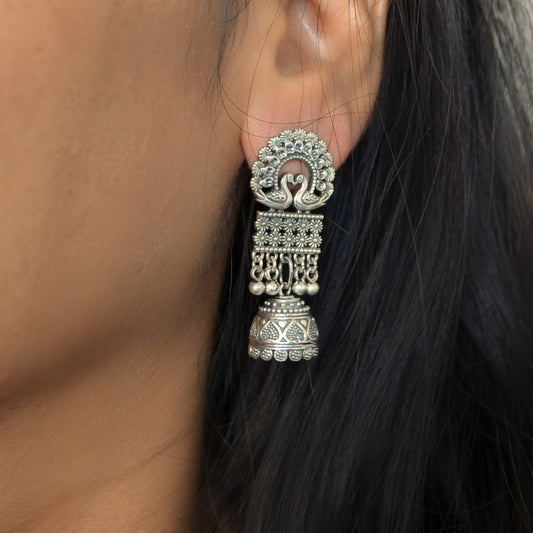 925 Silver Peacock Stud Statement Jhumka